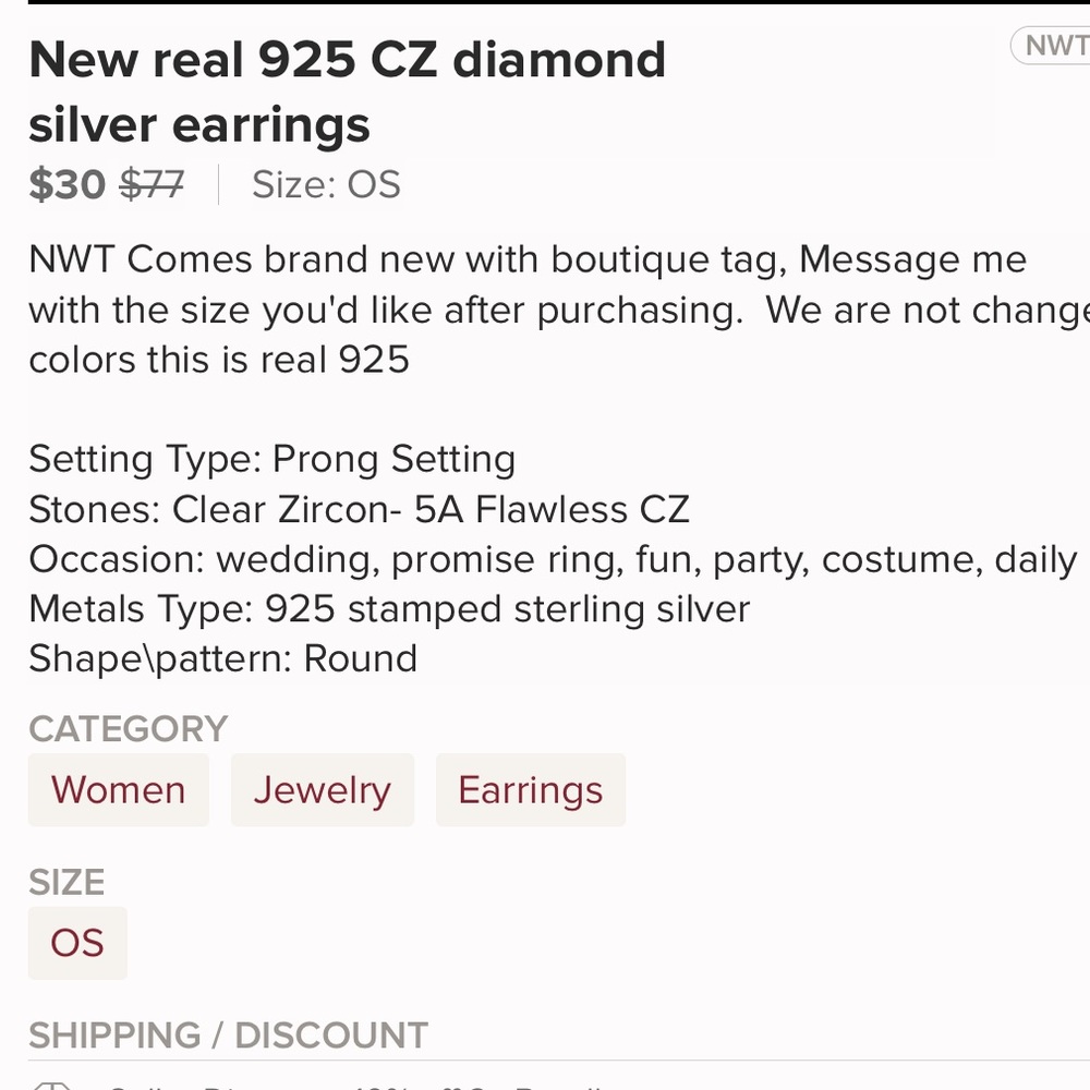 New Real 925 Cz Diamond Silver Earrings - Picture 4 of 5